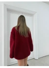 BİYELİ DÜĞME DETAY İÇ ASTARLI TEDDY KABAN BORDO