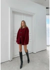 BİYELİ DÜĞME DETAY İÇ ASTARLI TEDDY KABAN BORDO