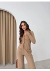 BLUZ VE PANTOLON İKİLİ TAKIM KOYU BEJ