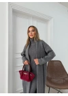 BOĞAZLI SIFIR KOL UZUN ELBİSE VE YELEKLİ İKİLİ TRİKO TAKIM ANTRASİT