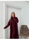 BOĞAZLI SIFIR KOL UZUN ELBİSE VE YELEKLİ İKİLİ TRİKO TAKIM BORDO