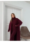 BOĞAZLI SIFIR KOL UZUN ELBİSE VE YELEKLİ İKİLİ TRİKO TAKIM BORDO