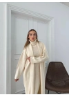 BOĞAZLI SIFIR KOL UZUN ELBİSE VE YELEKLİ İKİLİ TRİKO TAKIM KREM