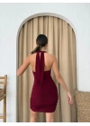 BOYUN BAGLAMA AKSESUAR DETAY DRAPELİ SANDY ELBİSE BORDO 1299