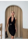 BOYUN BAGLAMA AKSESUAR DETAY DRAPELİ SANDY ELBİSE SİYAH 1299