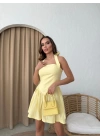 BOYUNDAN BAĞLAMALI KLOŞ ETEK ELBİSE SARI