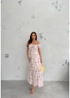 ÇİÇEK DESEN ASTARLI YIRTMAÇLI ELBİSE BEYAZ