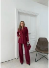 ÇİFT DÜĞME BLAZER CEKET VE PANTOLONLU DOUBLE KUMAŞ İKİLİ TAKIM BORDO KO-1101