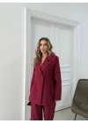ÇİFT DÜĞME BLAZER CEKET VE PANTOLONLU DOUBLE KUMAŞ İKİLİ TAKIM BORDO KO-1101