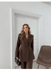 ÇİFT DÜĞME BLAZER CEKET VE PANTOLONLU DOUBLE KUMAŞ İKİLİ TAKIM KAHVE KO-1101