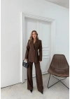 ÇİFT DÜĞME BLAZER CEKET VE PANTOLONLU DOUBLE KUMAŞ İKİLİ TAKIM KAHVE KO-1101
