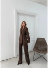 ÇİFT DÜĞME BLAZER CEKET VE PANTOLONLU DOUBLE KUMAŞ İKİLİ TAKIM KAHVE KO-1101