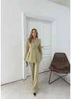 ÇİFT DÜĞME BLAZER CEKET VE PANTOLONLU DOUBLE KUMAŞ İKİLİ TAKIM YEŞİL KO-1101