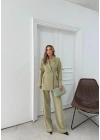 ÇİFT DÜĞME BLAZER CEKET VE PANTOLONLU DOUBLE KUMAŞ İKİLİ TAKIM YEŞİL KO-1101