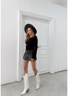 ÇİFT FERMUAR DETAY İSPANYOL KOL TRİKO SİYAH