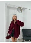 ÇİFT FERMUAR DETAY OVERSİZE TRİKO KAZAK BORDO