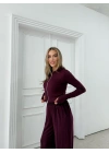 KAPÜŞONLU ÇİFT FERMUAR PARMAK GEÇME DETAY HIRKA VE ÖN DİKİŞ PANTOLONLU İKİLİ TAKIM BORDO
