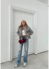 ÇIT ÇITLI İÇ ASTARLI KISA KÜRK GRİ 7001