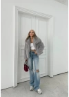 ÇIT ÇITLI İÇ ASTARLI KISA KÜRK GRİ 7001