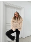 ÇIT ÇITLI İÇ ASTARLI KISA KÜRK KREM 7001