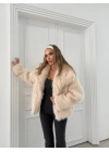 ÇIT ÇITLI İÇ ASTARLI KISA KÜRK KREM 7001