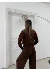 ÇITÇIT DETAY HIRKA VE PANTOLONLU TRİKO İKİLİ TAKIM KAHVE