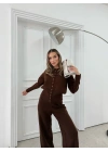 ÇITÇIT DETAY HIRKA VE PANTOLONLU TRİKO İKİLİ TAKIM KAHVE