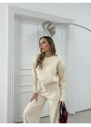 ÇITÇIT DETAY HIRKA VE PANTOLONLU TRİKO İKİLİ TAKIM KREM