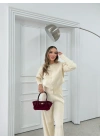 ÇITÇIT DETAY HIRKA VE PANTOLONLU TRİKO İKİLİ TAKIM KREM