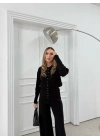ÇITÇIT DETAY HIRKA VE PANTOLONLU TRİKO İKİLİ TAKIM SİYAH