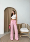 ÇİZGİLİ BEL BAĞCIKLI PALAZZO PANTOLON PEMBE