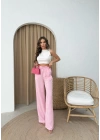ÇİZGİLİ BEL BAĞCIKLI PALAZZO PANTOLON PEMBE