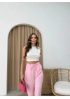 ÇİZGİLİ BEL BAĞCIKLI PALAZZO PANTOLON PEMBE