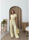 ÇİZGİLİ YELEK VE PANTOLONLU İKİLİ TAKIM SARI