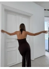 DEGAJE YAKA BOYUNDAN BAGLAMALI SANDY İKİLİ TAKIM KAHVE