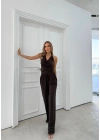 DEGAJE YAKA BOYUNDAN BAGLAMALI SANDY İKİLİ TAKIM KAHVE