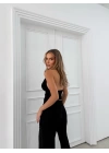 DEGAJE YAKA BOYUNDAN BAGLAMALI SANDY İKİLİ TAKIM SİYAH