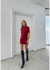 DİK YAKA FERMUARLI SÜET ETEKLİ İKİLİ TAKIM BORDO
