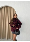 DİK YAKA İSPANYOL KOL LEOPAR DESEN TRİKO BORDO