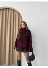 DİK YAKA İSPANYOL KOL LEOPAR DESEN TRİKO BORDO
