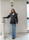 DİK YAKA OMUZ APOLETLİ BEL KUŞAKLI ASTARLI KAŞE KABAN ANTRASİT