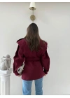 DİK YAKA OMUZ APOLETLİ BEL KUŞAKLI ASTARLI KAŞE KABAN BORDO