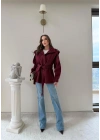 DİK YAKA OMUZ APOLETLİ BEL KUŞAKLI ASTARLI KAŞE KABAN BORDO