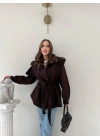 DİK YAKA OMUZ APOLETLİ BEL KUŞAKLI ASTARLI KAŞE KABAN KAHVE