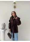 DİK YAKA OMUZ APOLETLİ BEL KUŞAKLI ASTARLI KAŞE KABAN KAHVE