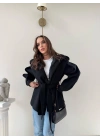 DİK YAKA OMUZ APOLETLİ BEL KUŞAKLI ASTARLI KAŞE KABAN SİYAH