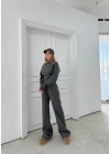 DİK YAKA PARMAK GEÇME DETAY KAZAK VE PANTOLONLU TRİKO İKİLİ TAKIM ANTRASİT