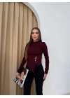 DÜĞME DETAY ASİMETRİK KESİM CROP BLUZ BORDO