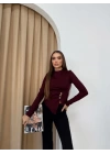 DÜĞME DETAY ASİMETRİK KESİM CROP BLUZ BORDO