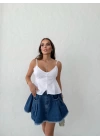DÜĞME DETAY ASKILI BLUZ BEYAZ